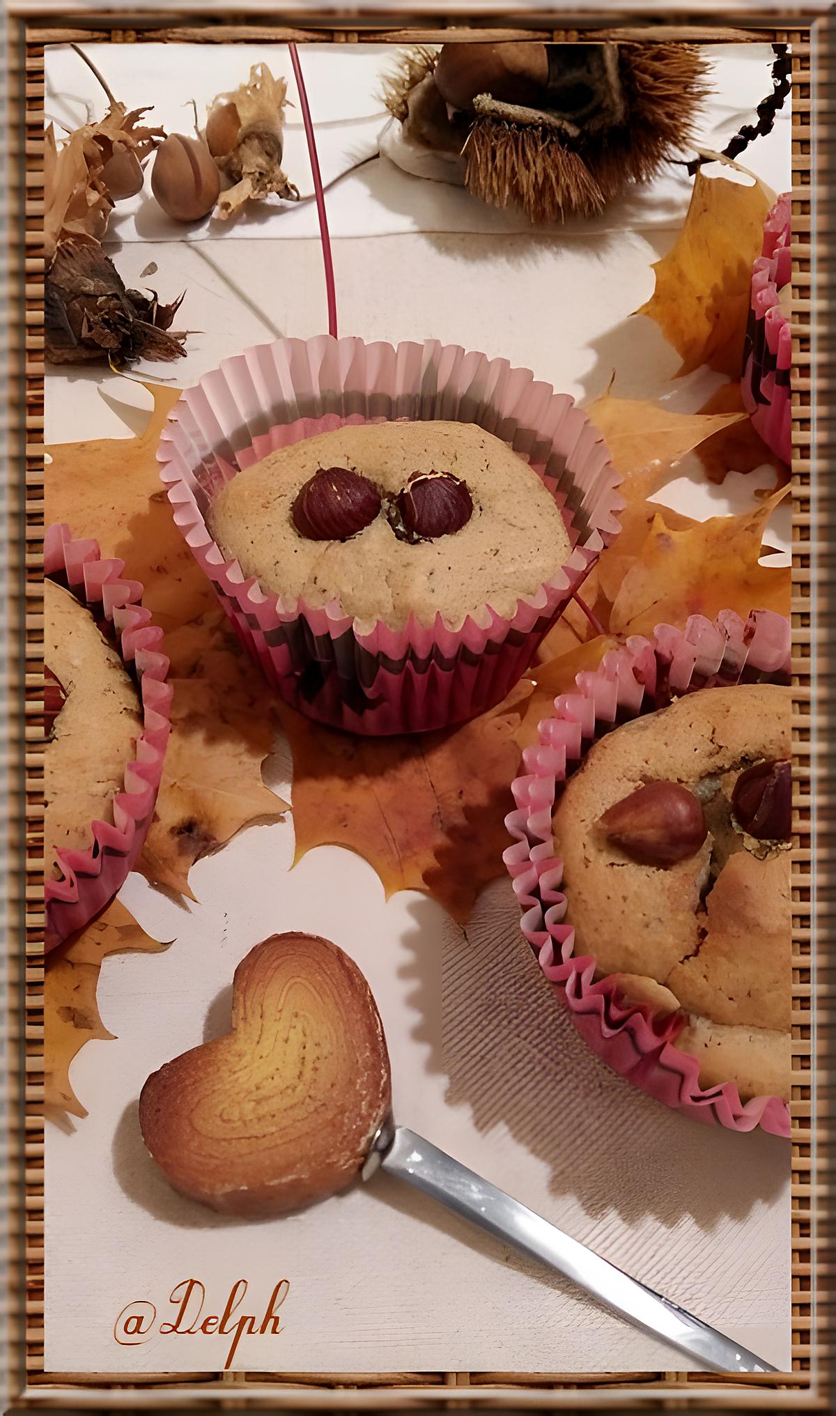 recette Muffins à la crème de marron, noisette et chocolat blanc.