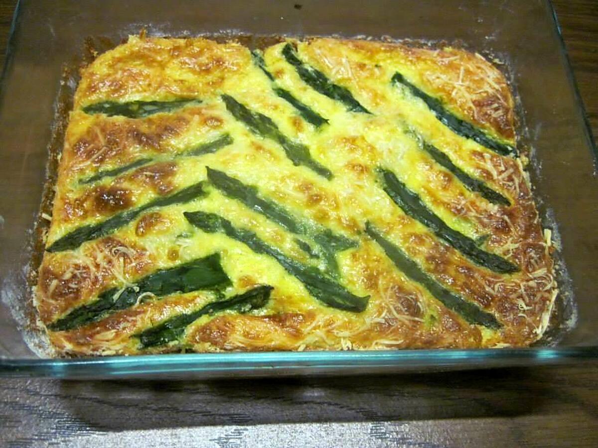 recette Clafoutis aux asperges vertes et jambon cru fumée.