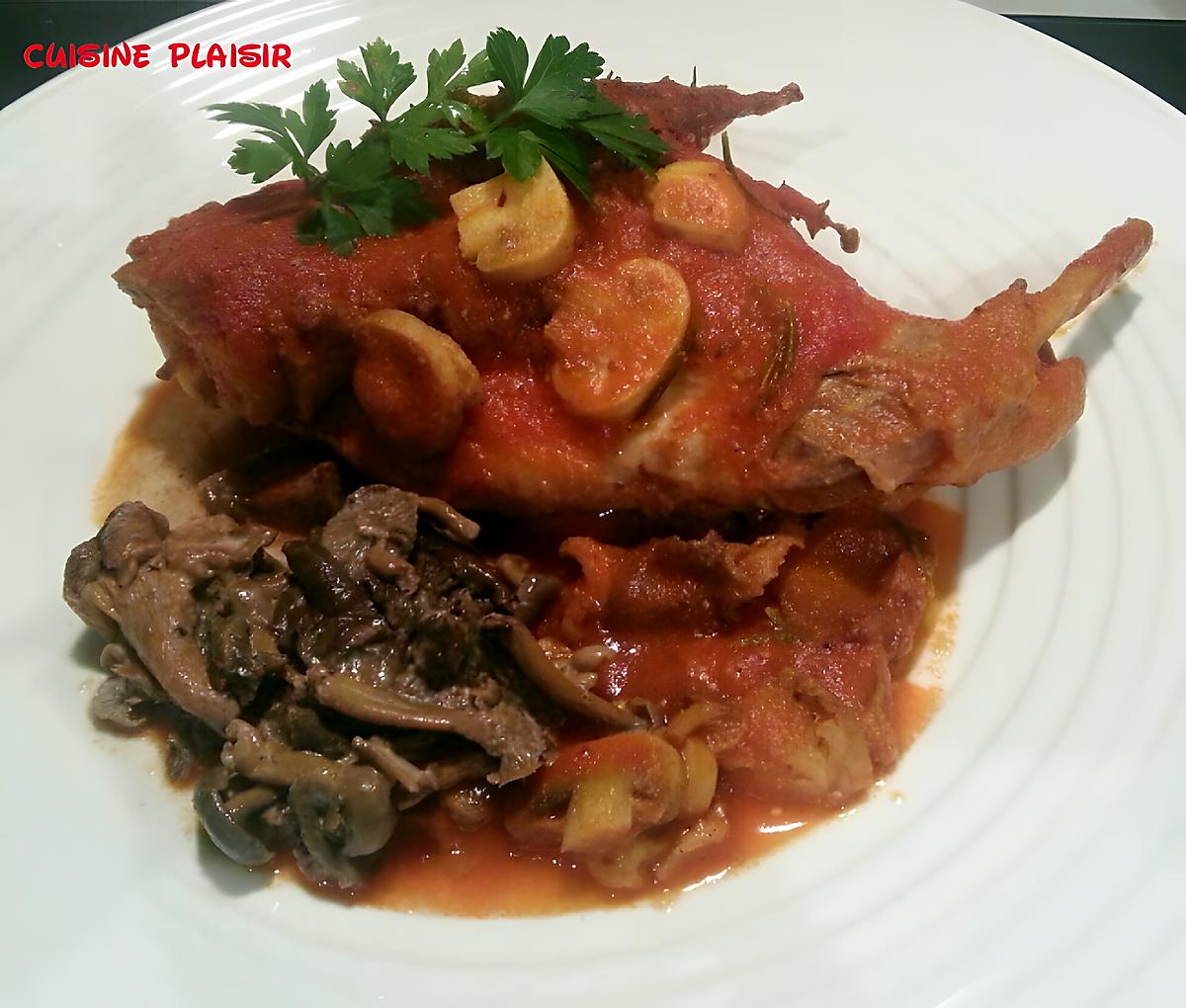 recette Lapin moutarde, champignons, tomates