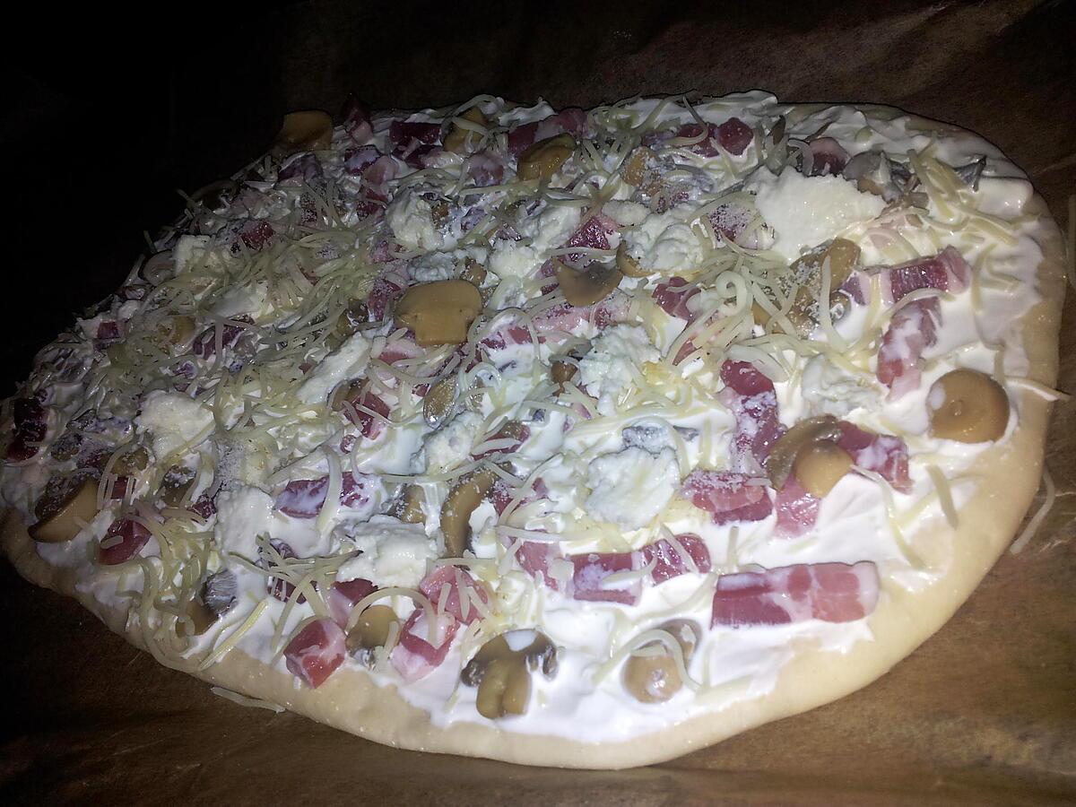 recette Fougasse *aux lardons champignons fromage* façon pizza