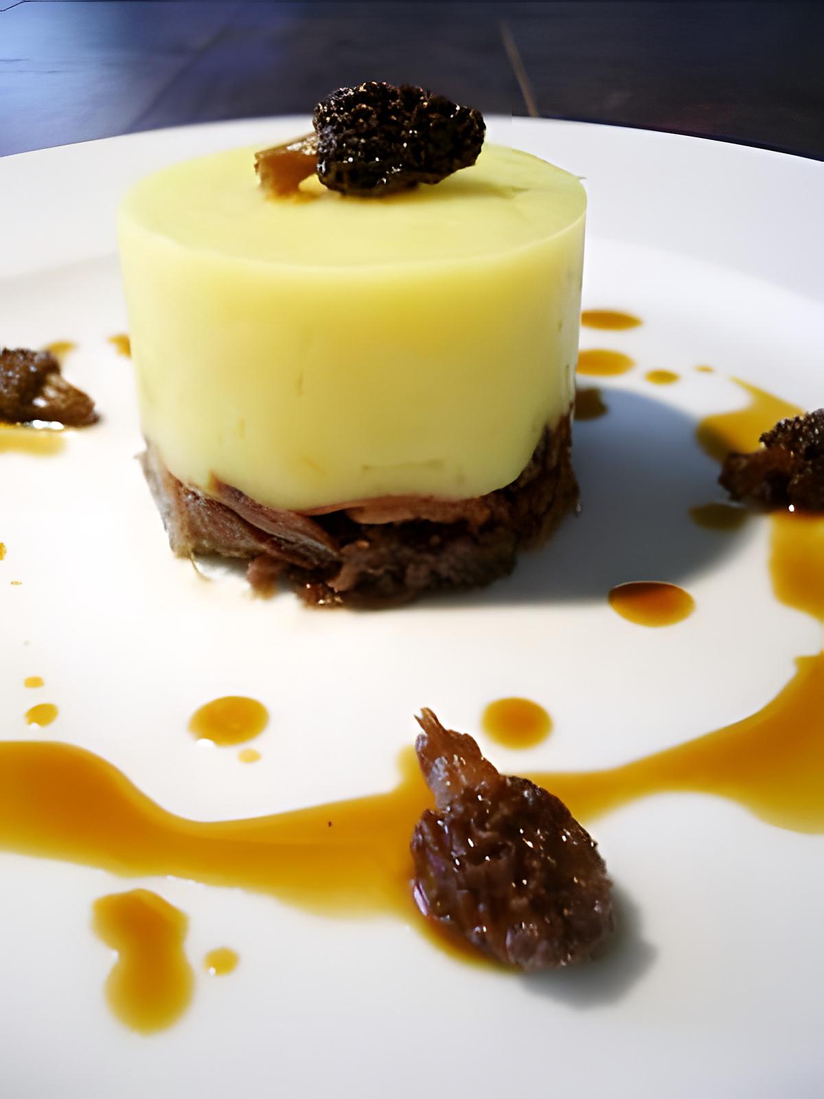 recette Parmentier à l'huile de noisette et confit de canard aux morilles...