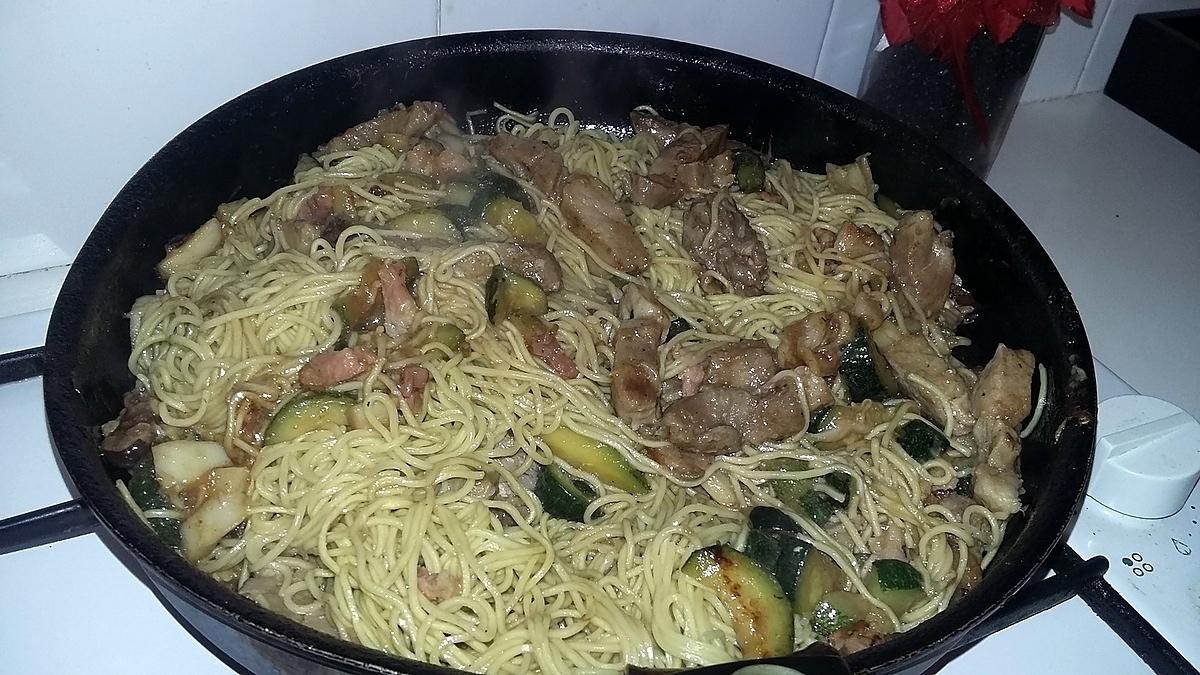 recette Wok de nouille au legumes et porc