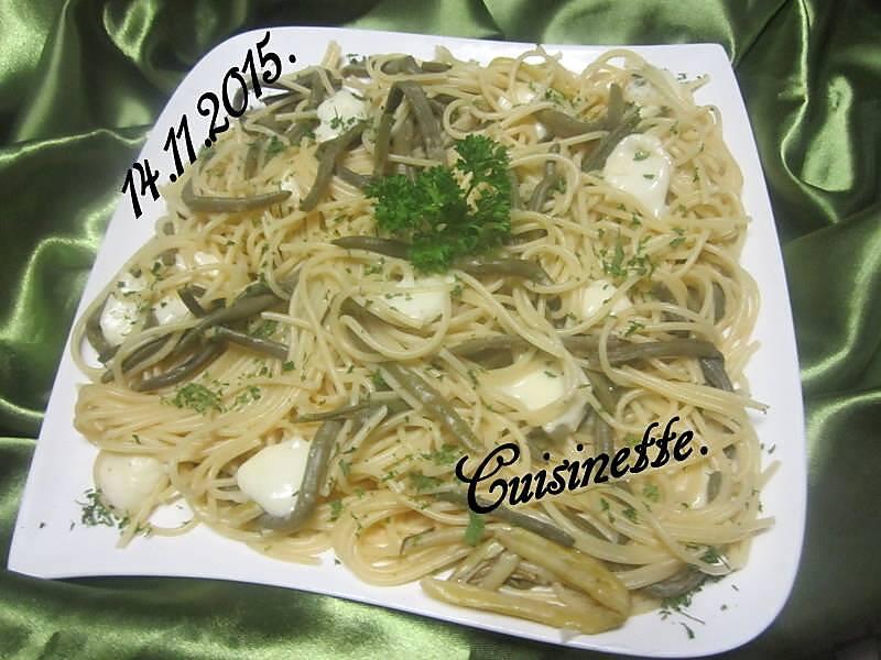 recette Spaghettis aux haricots vert.mozzarella.