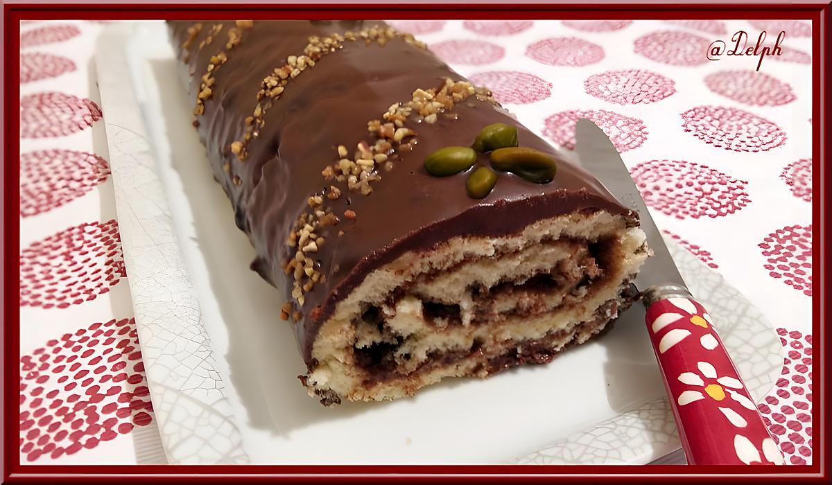 recette Bûche croquante Chocolat Praliné Pistache