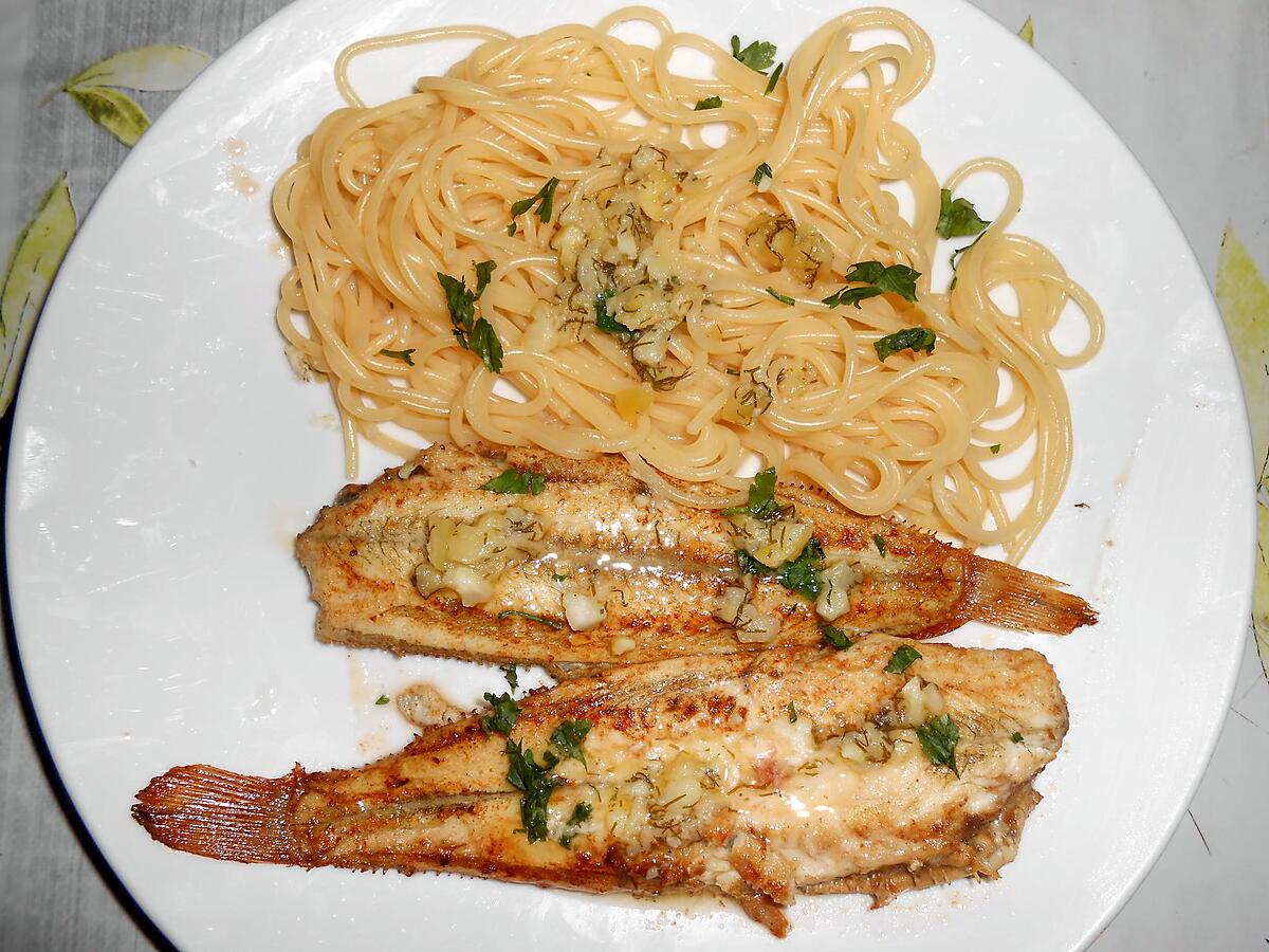 recette SOLETTES ET SPAGHETTI AU BEURRE DE CHATAIGNES