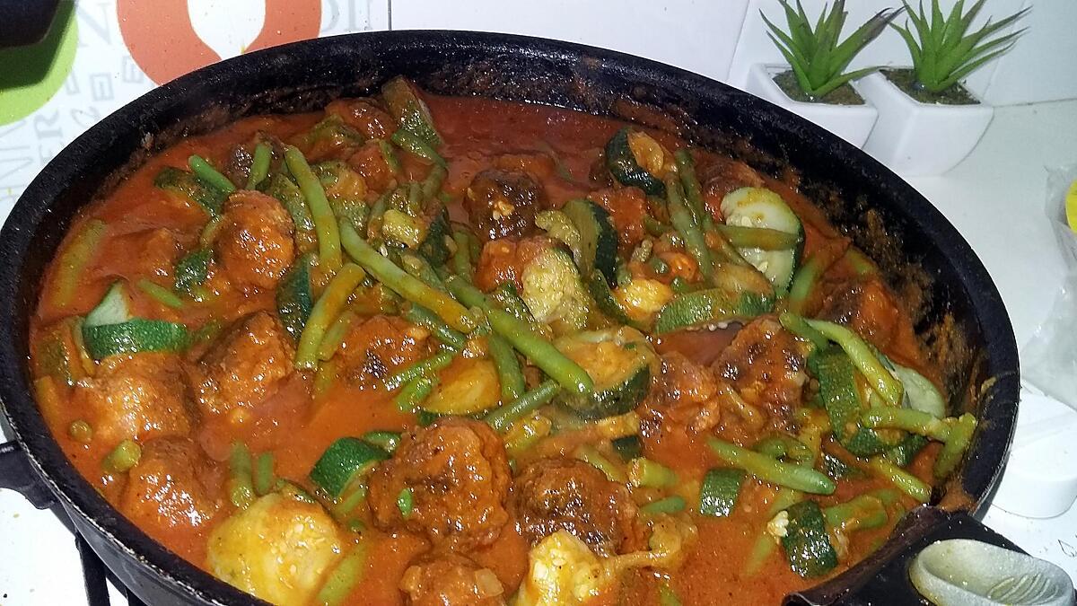 recette Tajine d'haricot vert courgette au boulette de merguez