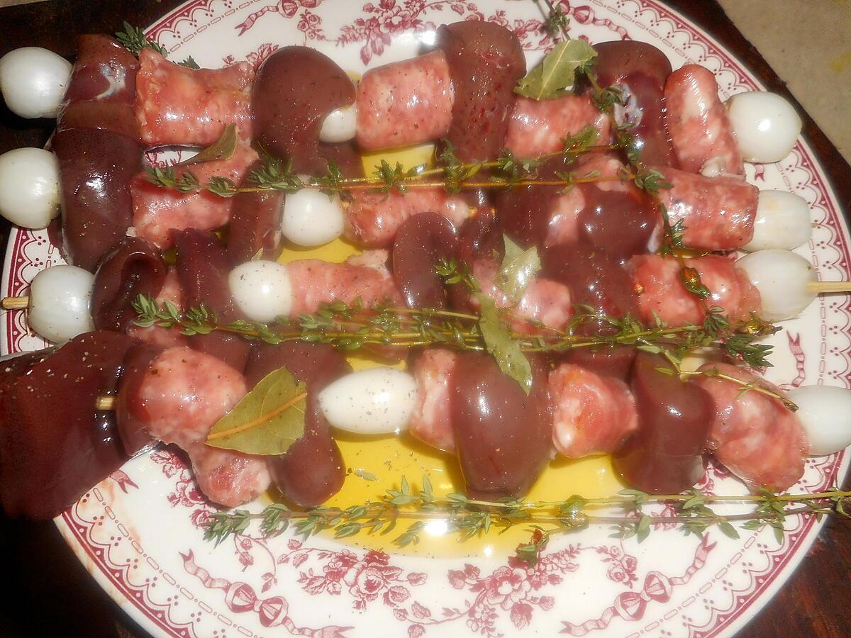 recette Brochettes de rognons de porc et chipolatas