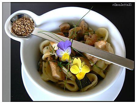 recette SALADE TIEDE D'ORECCHIETTE, COURGETTES, POULET ET SESAME