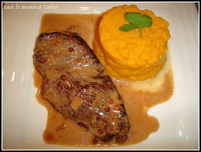 recette filet de canard sauce aux baies roses et sa purée de patate douce