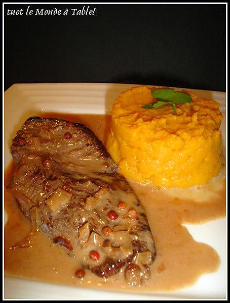 recette filet de canard sauce aux baies roses et sa purée de patate douce