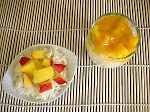 recette Riz gluant au lait de coco & mangue japonisant- sans gluten ni lait ni oeuf