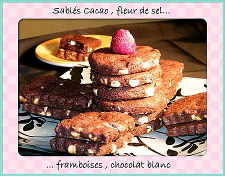 recette Sablés chocolat noir et blanc, fleur de sel et framboises