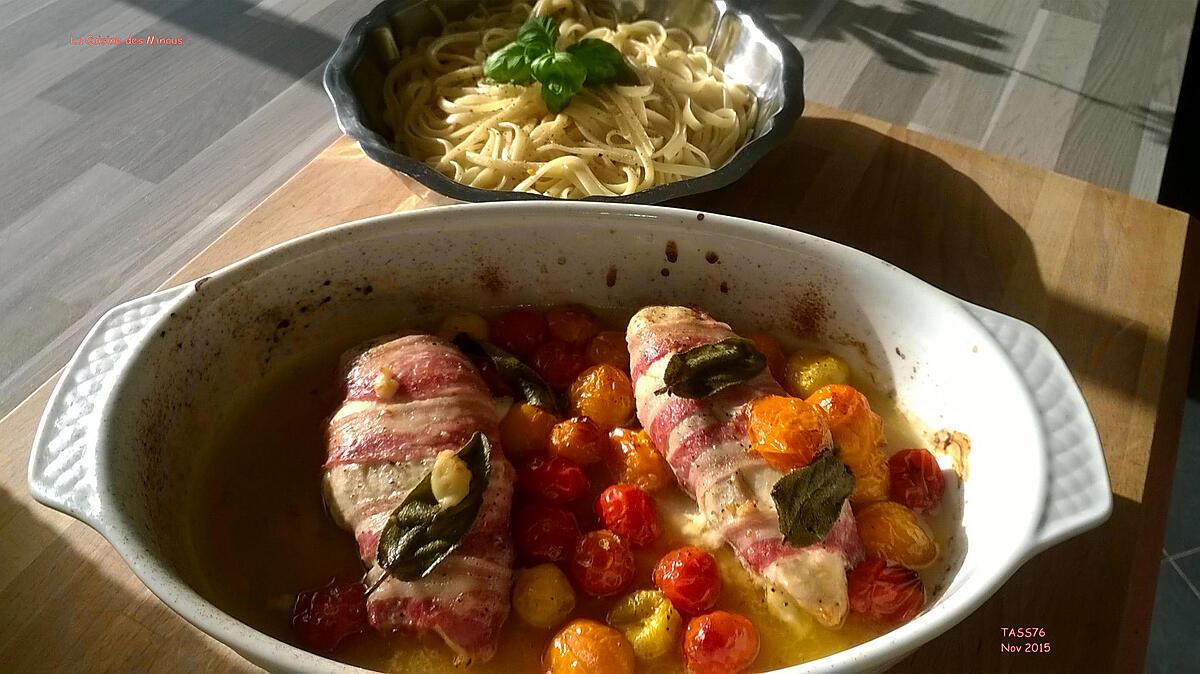 recette Blancs de Poulet Concassée de tomates et Lard Fumé