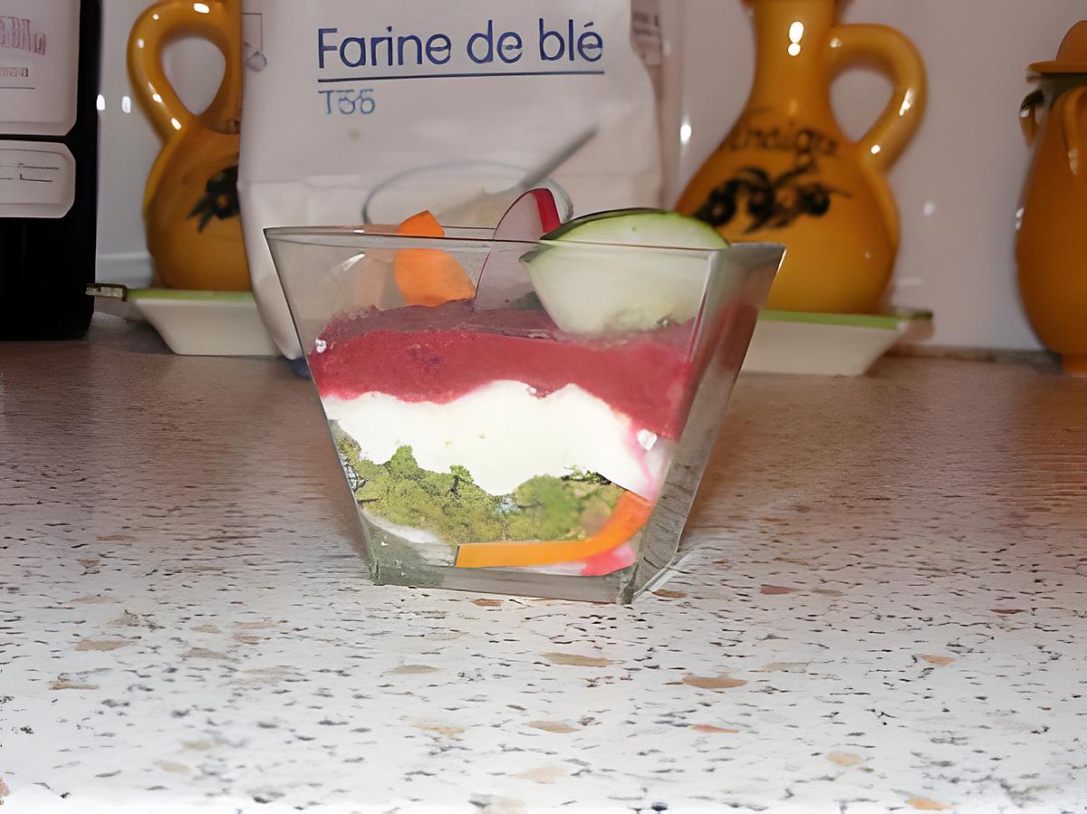 recette mousse de betteraves, chèvre et avocat en verrines