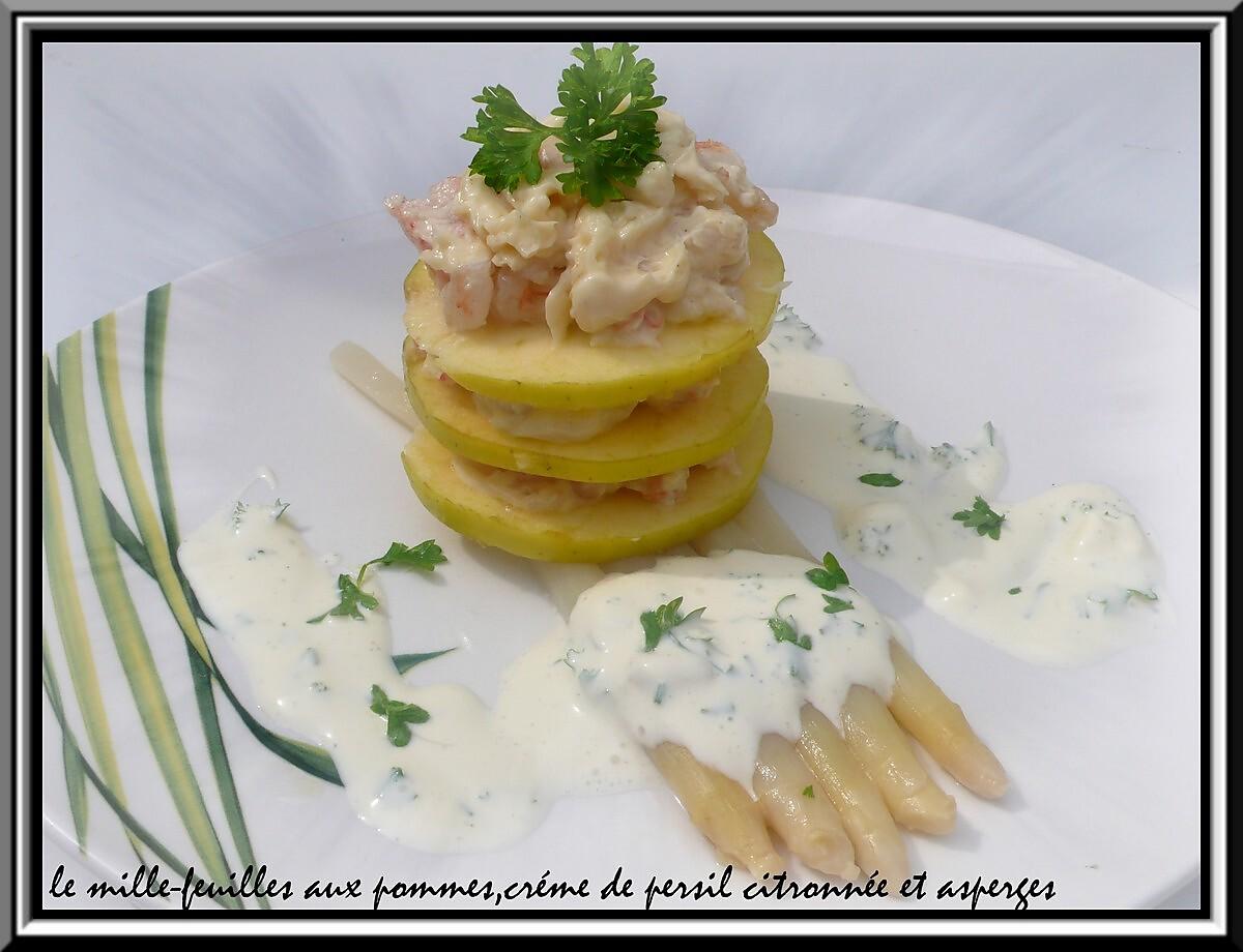 recette le mille- feuilles aux pommes,crème de persil et asperge