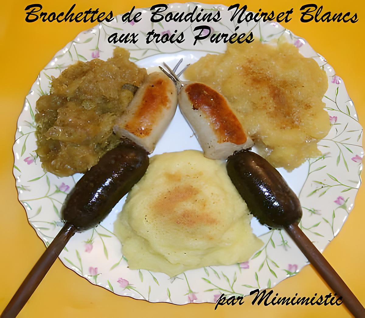 recette Brochettes de Boudins Noirs et Blancs aux Trois Purées