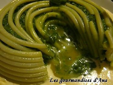 recette spiralle de spaghetti aux epinard et oueuf coulant