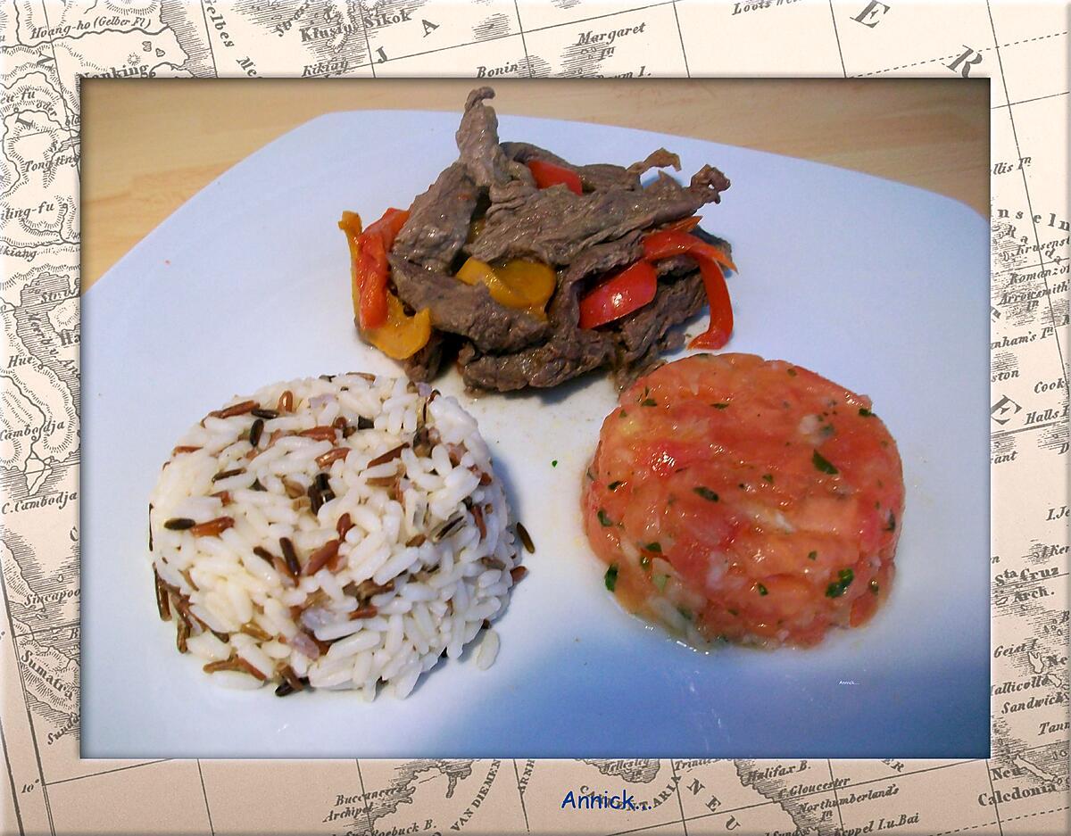 recette boeuf au miel-poivrons & tartare de tomates