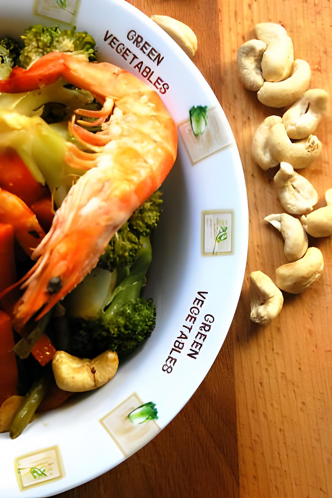 recette Un petit sauté de crevettes aux légumes croquants