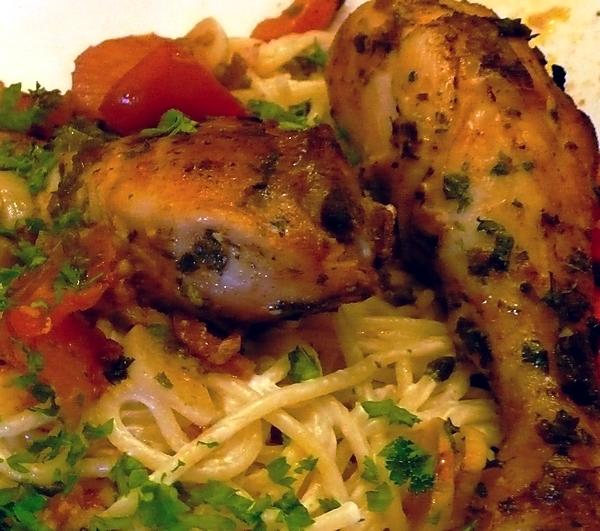 recette Poulet aux couleurs de l’été sur lit de spaghettis crème parmesan