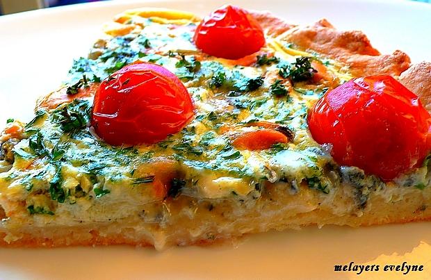 recette Quiche aux tomates cerise et moules au roquefort