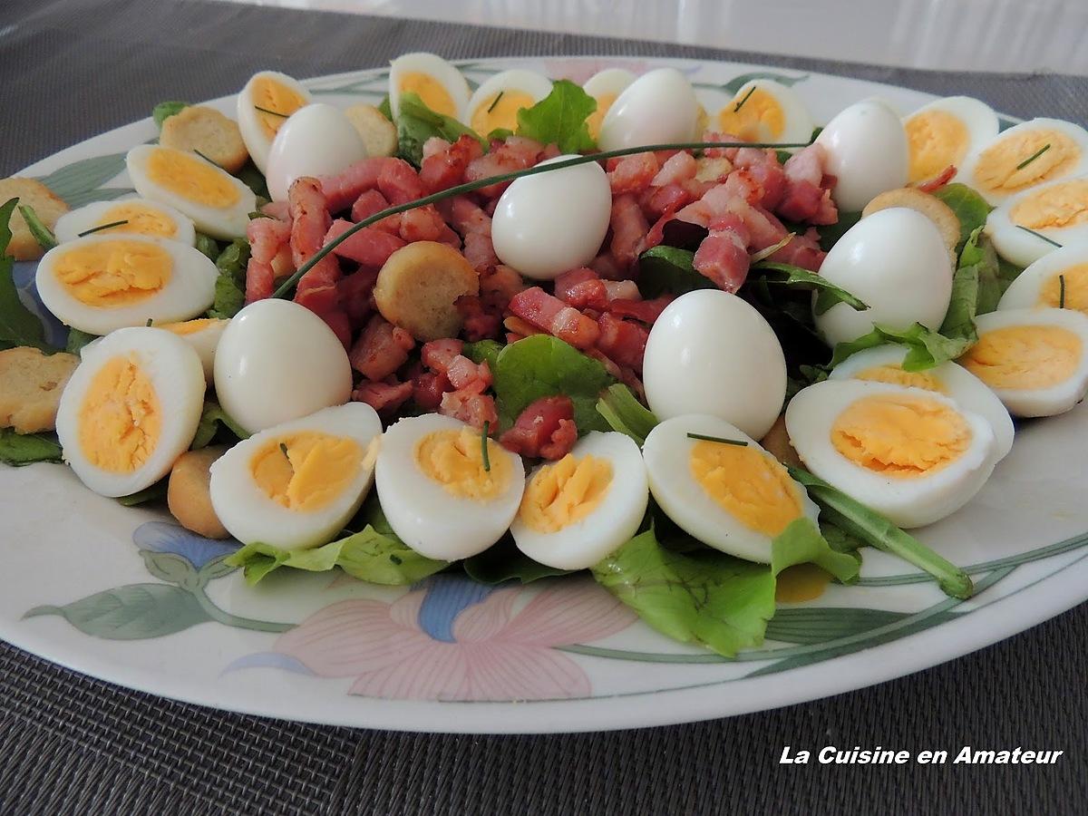 recette Oeufs de cailles, lardons...