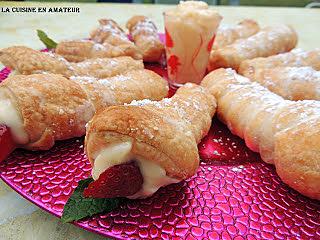 recette Cornet garni de crème + fraises