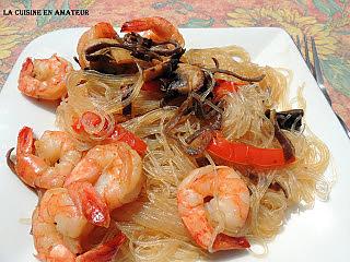 recette Vermicelles de soja aux champinons et crevettes