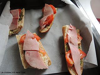 recette Tartines jambon, mozzarella, pesto