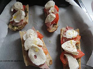 recette Tartines jambon, mozzarella, pesto