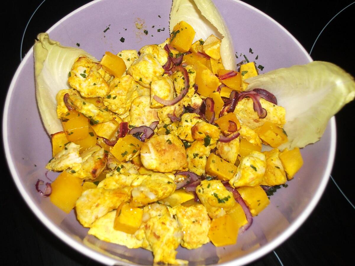 recette Salade tiède de poulet et butternut à l'indienne (régime dukan)