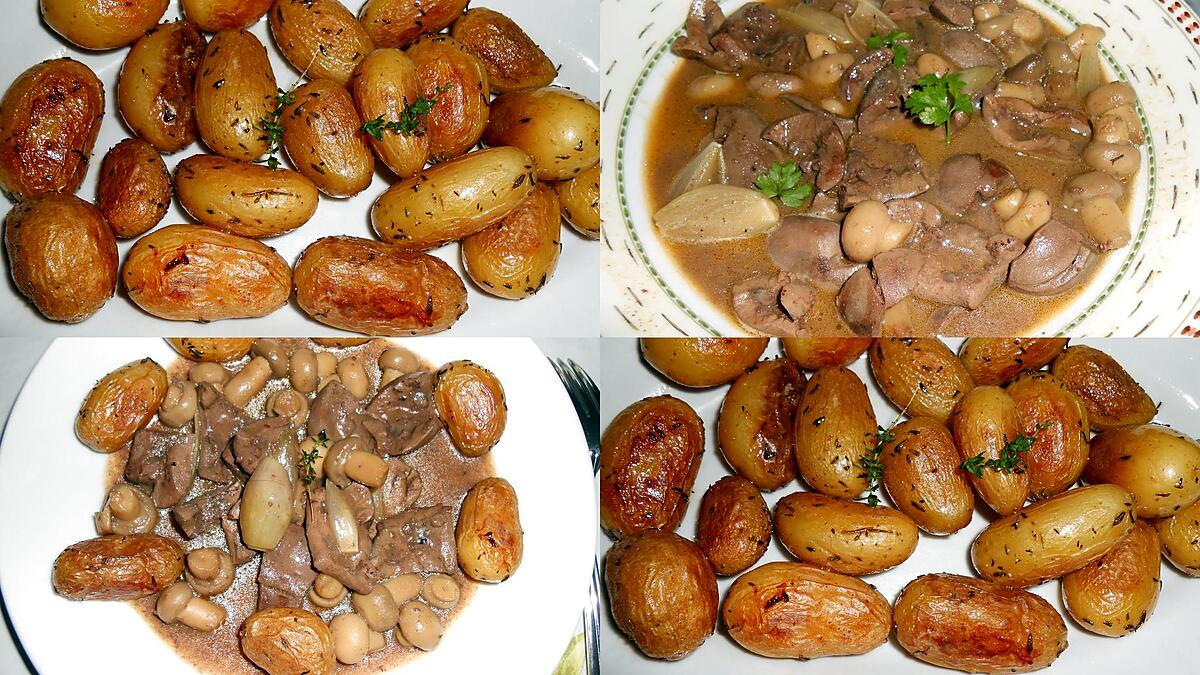 recette ROGNONS SAUCE AU POIVRE ET CHAMPIGNONS GRENAILLES AU THYM FRAIS