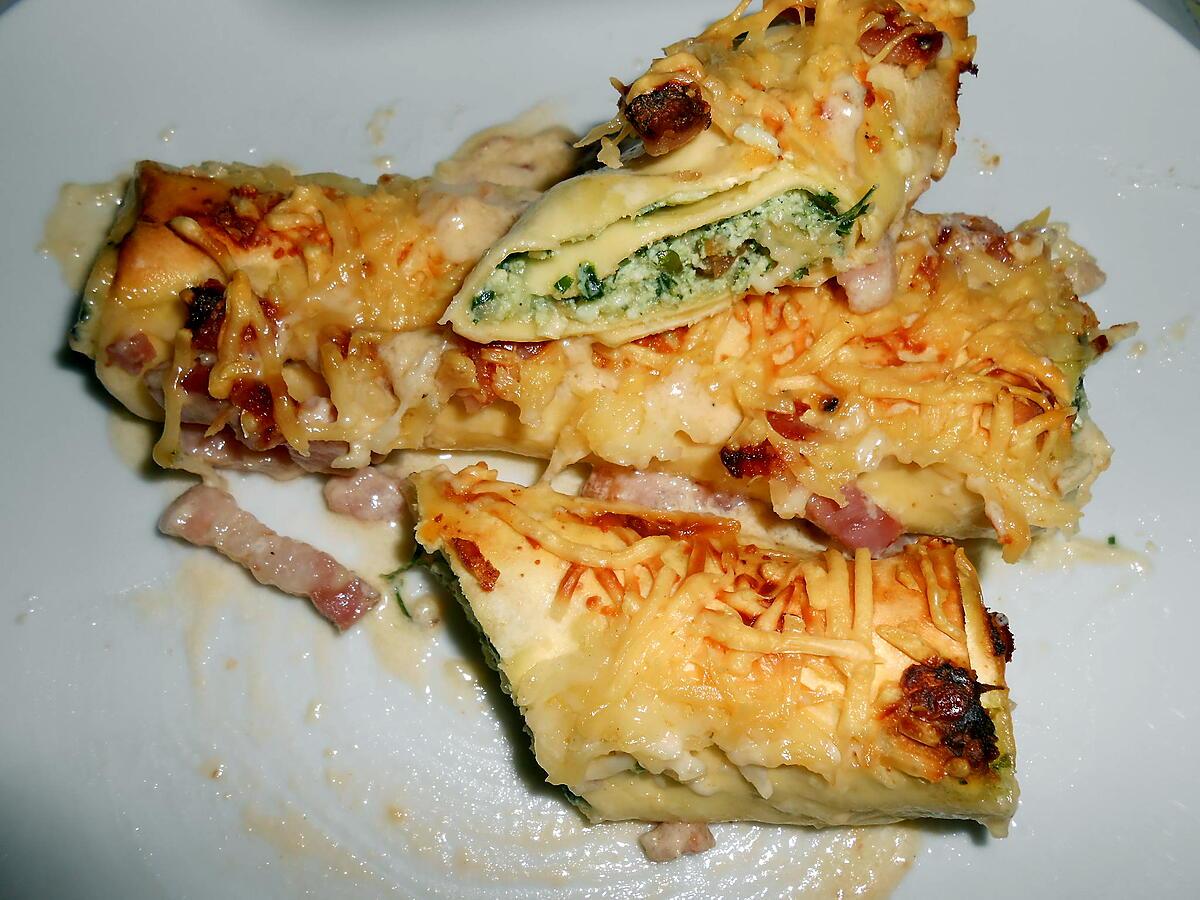 recette UN PETIT GRATINE DE CANNELLONI MAISON  AUX BLETTES SAUVAGES