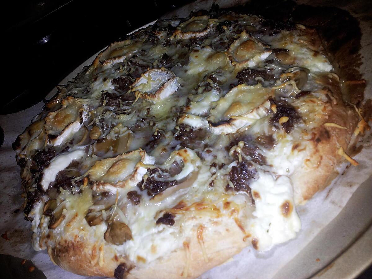 recette Pizza au boeuf champignons et chévre