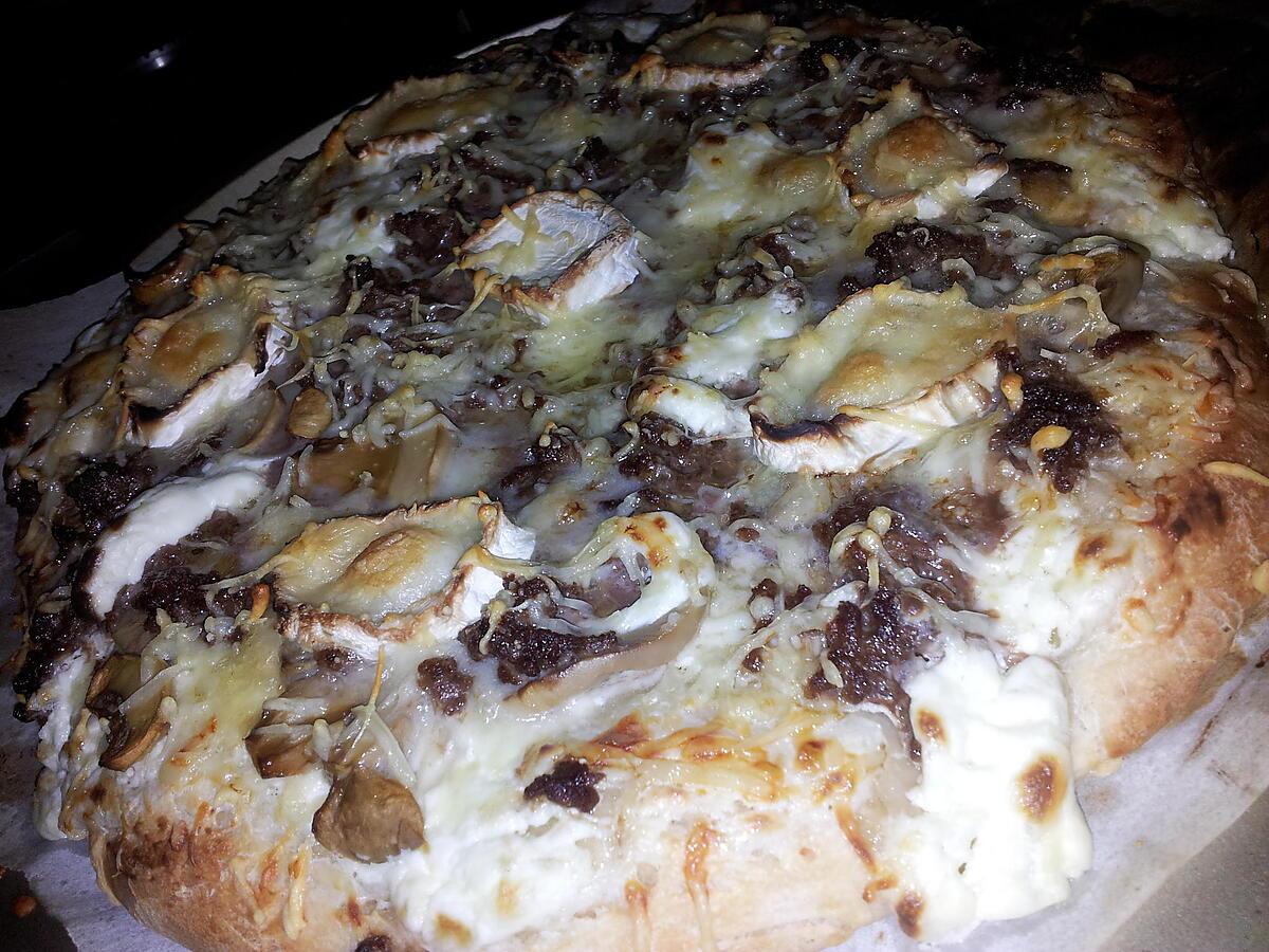 recette Pizza au boeuf champignons et chévre