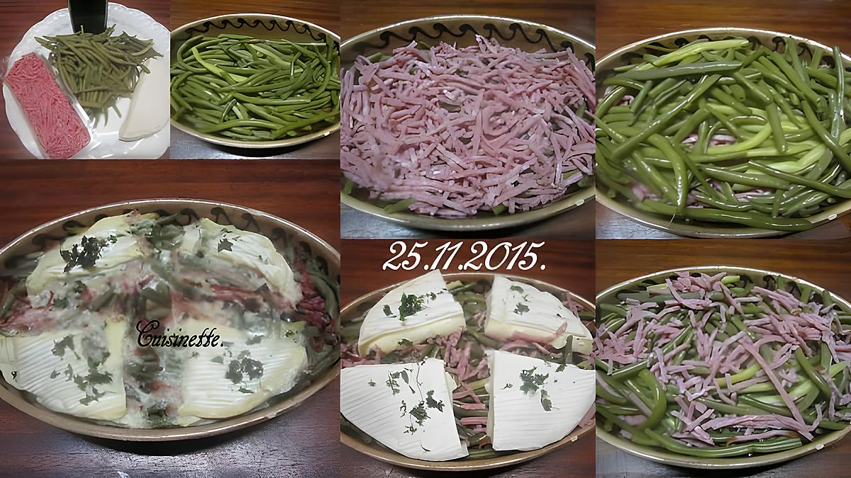 recette Haricots verts au jambon gratinés.