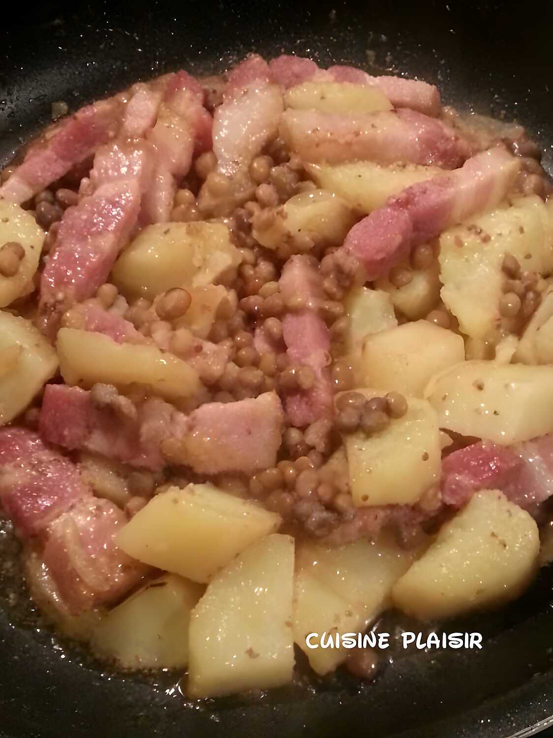Lentilles vertes, Pdt, lard et moutarde à l'ancienne