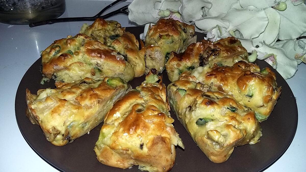 recette Cake individuel au blanc de poulet courgette champignons de Paris