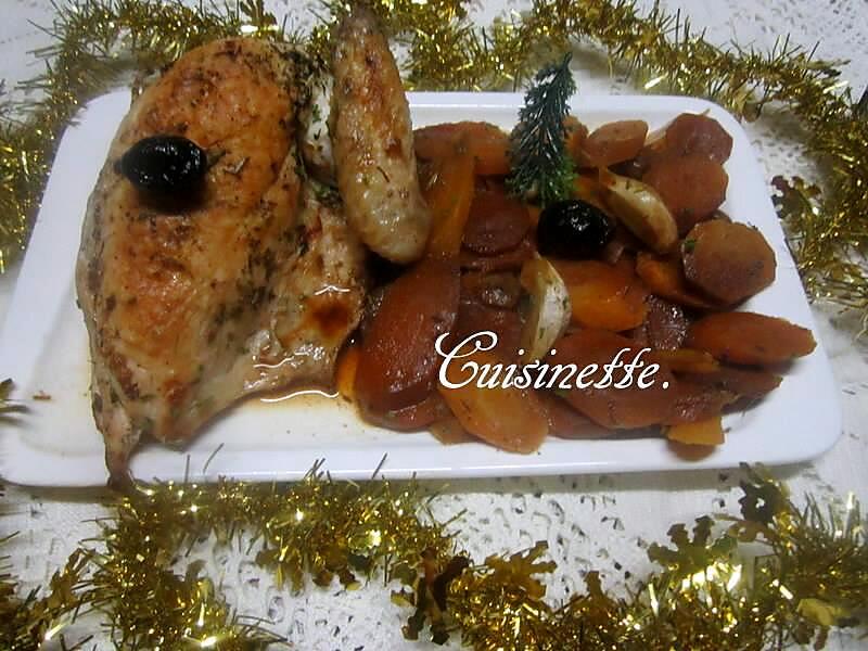 recette Demi-poulet sur un lit de carottes.