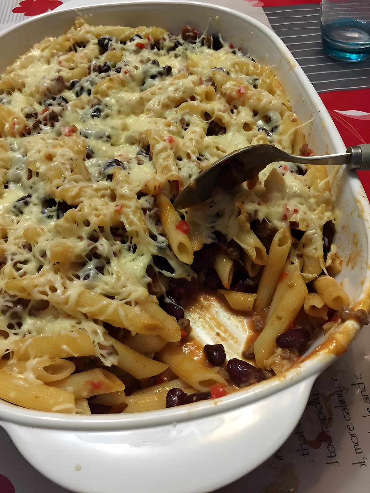 recette Gratin de penne au chili con carne