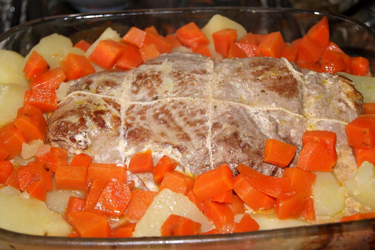 recette Rôti de veau au fromage et ses légumes.