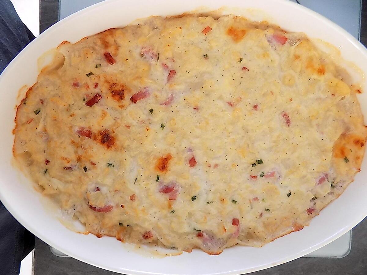 recette Gratin de chou-fleur lardons,fromage