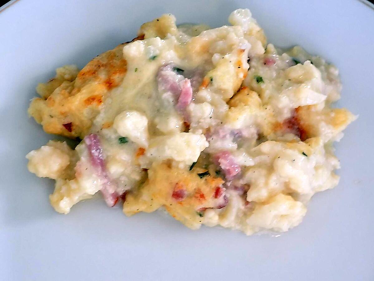 recette Gratin de chou-fleur lardons,fromage