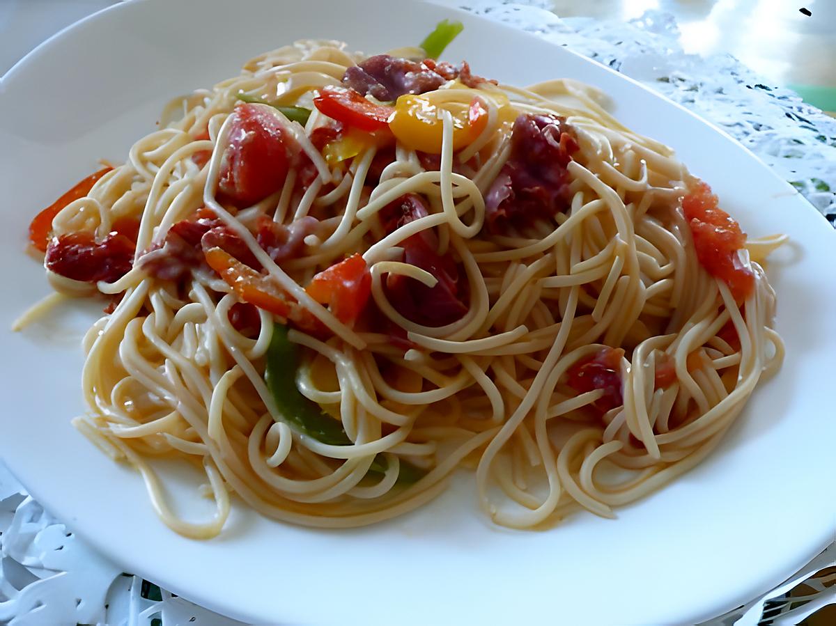 recette spaghettis  aux legumes croquant et au chorizo