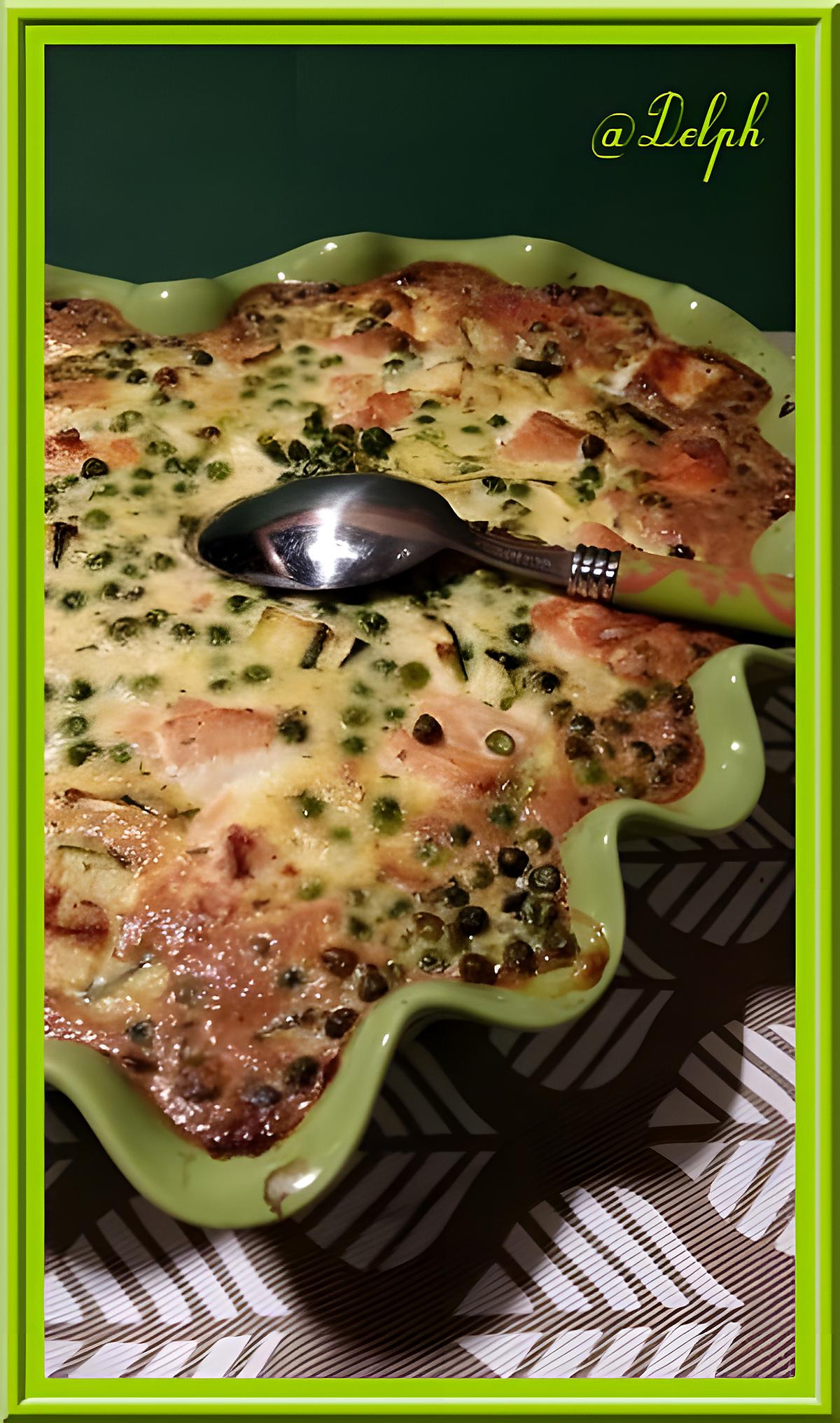 recette Clafoutis au saumon, courgettes et petits pois