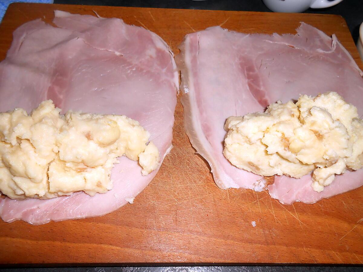 recette ROULES  DE PUREE AU JAMBON GRATINES