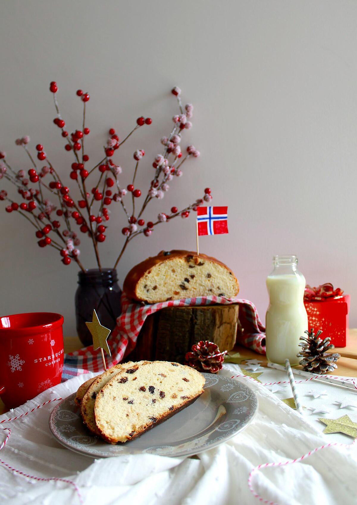 recette Julekake, "gâteau de Noël" brioché norvégien aux fruits secs et confits, parfumé à la cardamome