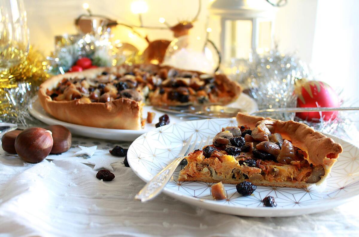 recette Tarte végétarienne aux marrons, champignons, potiron & cranberries