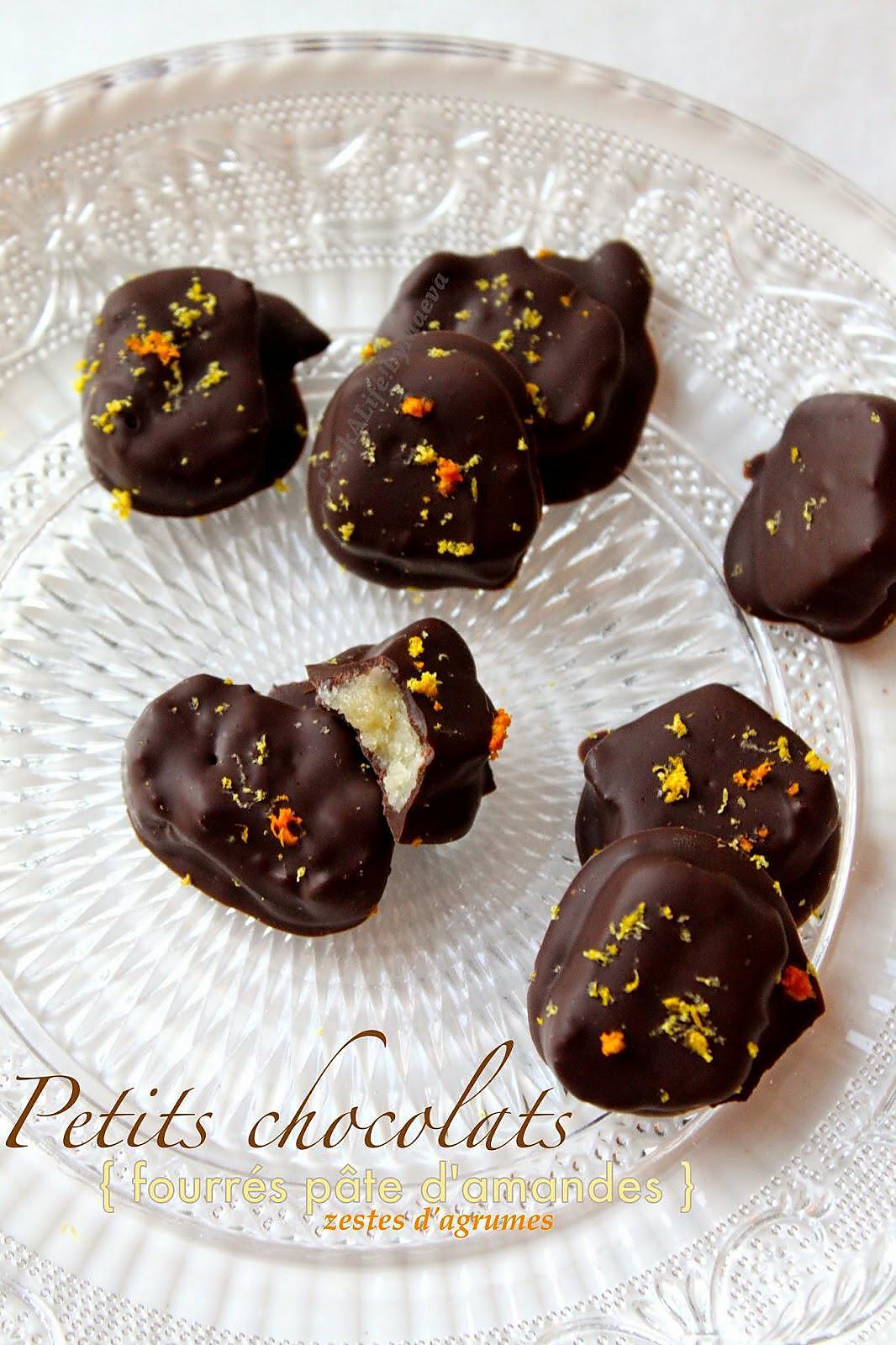 recette Petits chocolats fourrés à la pâte d'amandes maison { et zestes d'agrumes }