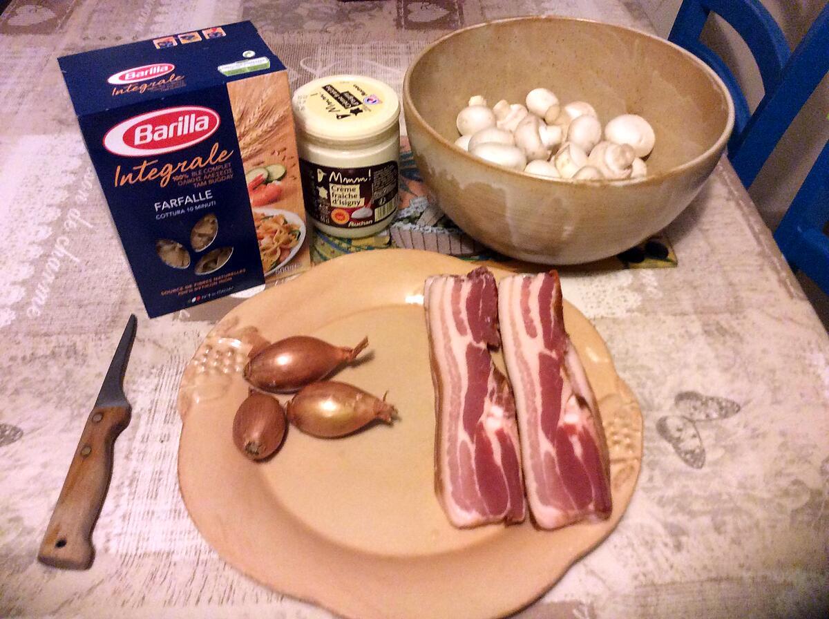 recette pates,lard fumé,champignons.